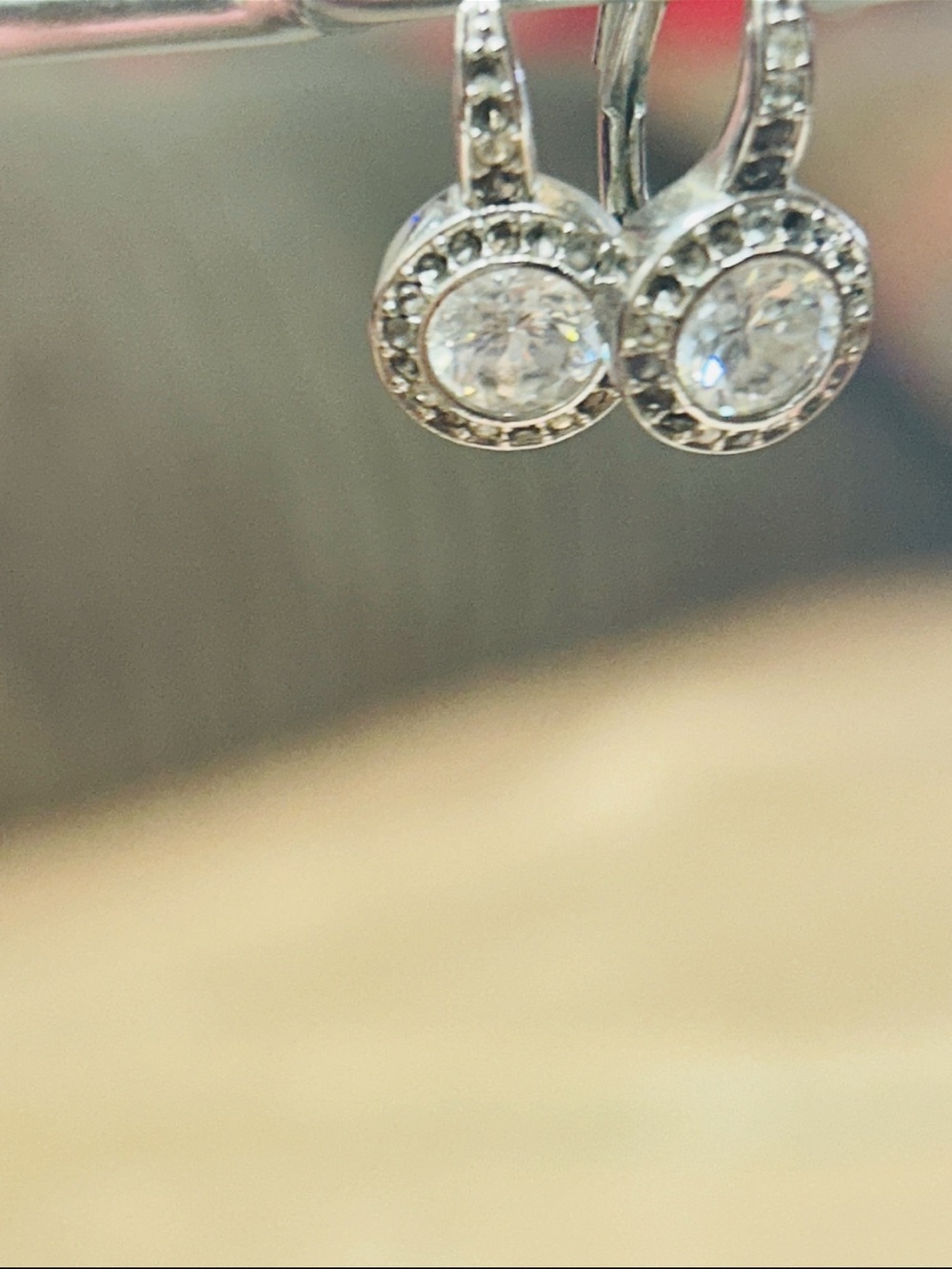 Silver Crystal Halo Drop Earrings - Sparkling White Stones
